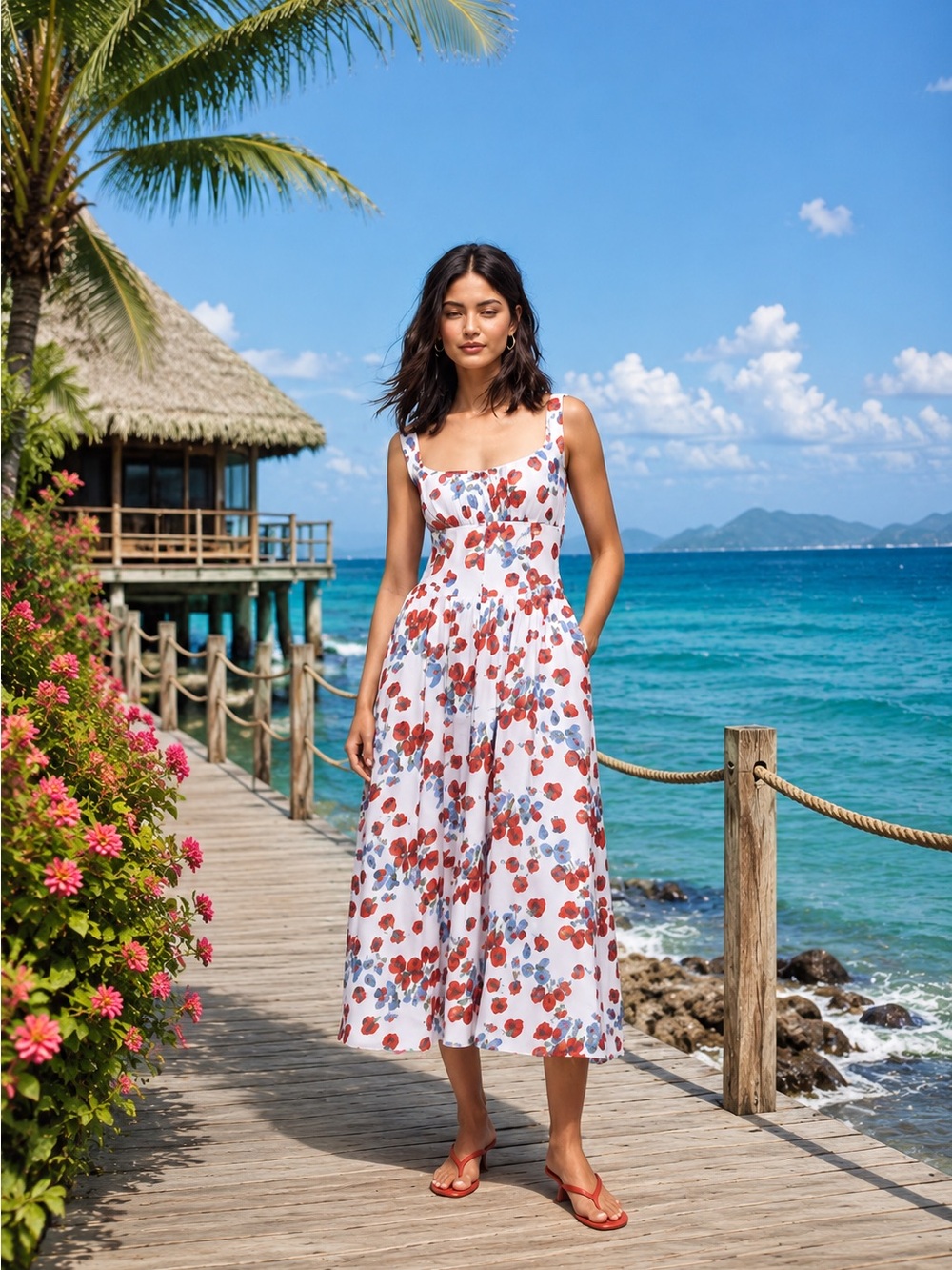 Reformation Balia Linen Sleeveless Basque-Waist Midi Dress - Picture 1 of 14